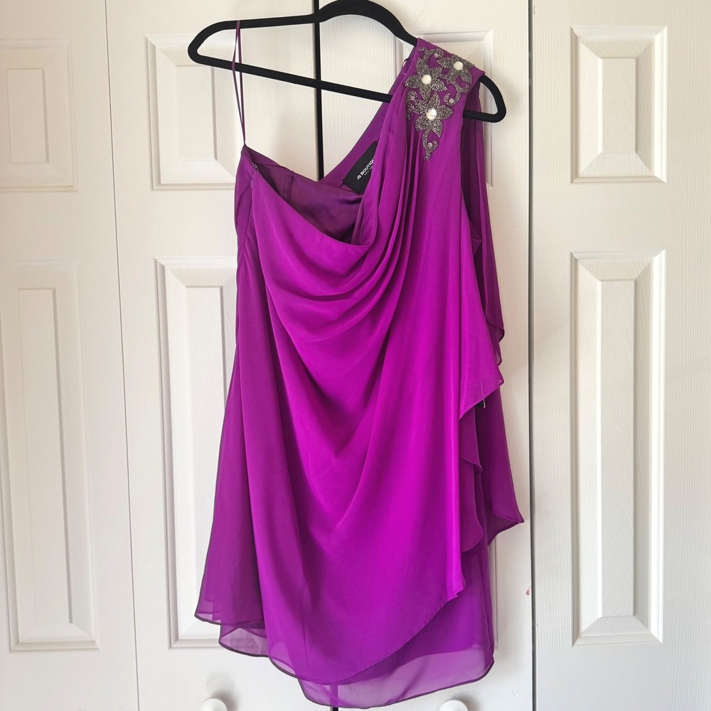 JS Boutique One Shoulder Embellished Magenta Chiffon Cocktail Dress Size 16 NEW